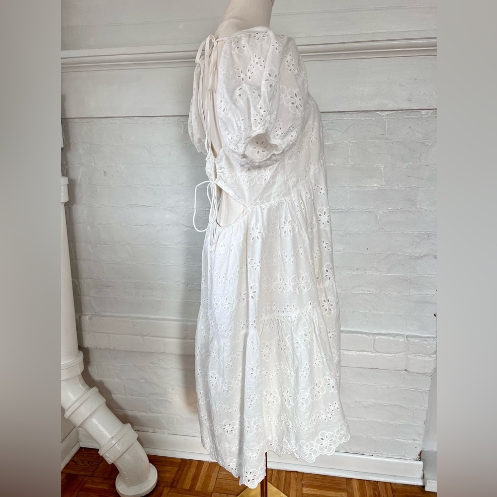Amylynn White Coco Dress Borderie Anglaise Lace Cotton Dress Eyelet Baby Doll - Picture 9 of 15